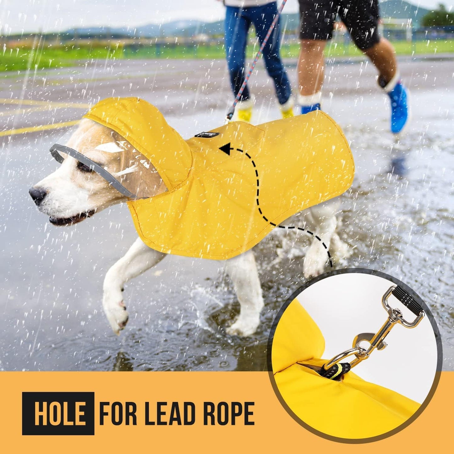 Lukovee Dog Raincoat, Waterproof Rain Jacket, Clear Hood & Reflective Rim | Easy On Off Adjustable Straps, Leash Hole, Soft Mesh Lining, Storage Pocket, Poncho for Small Medium Large Dogs (Yellow, 2XL)