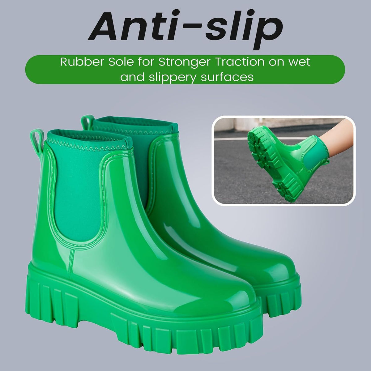 Womens Rain Boots Ankle Waterproof Garden Shoes Fashion Wellington Rubber Rainboots Slip-Resistant Work Shoes for Outdoor Work Music Festival Picnic