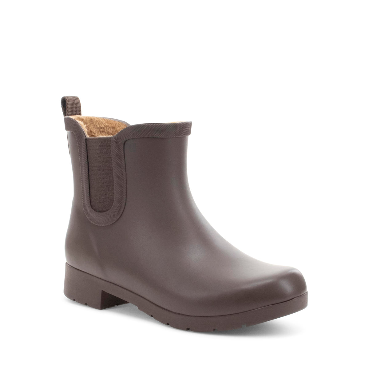 Chooka Women's Delridge Waterproof Faux Fur Chelsea Rain Boot Slip On | Ladies pull-on street style shoes with plush lining, built for puddles, styled for the city