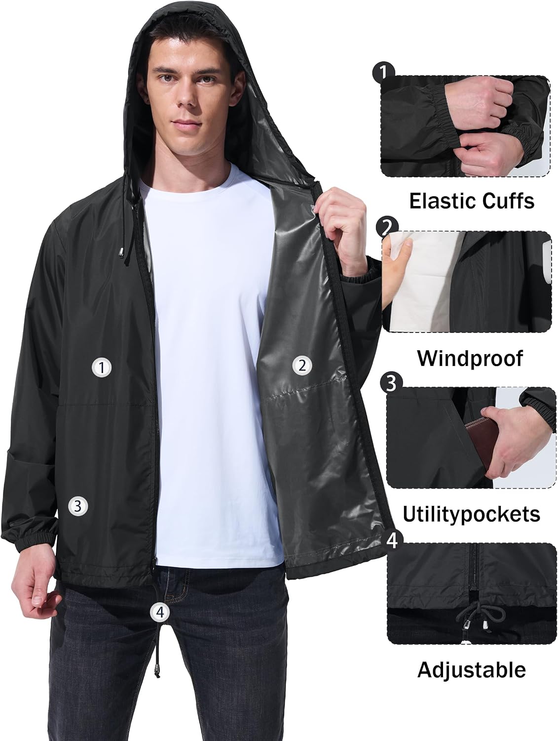 UIQUR Mens Rain Jacket Raincoat Waterproof Windbreaker | Lightweight Packable Design For Hiking, Cycling, Running, Fishing ,Golf,And Other Outdoor Activities