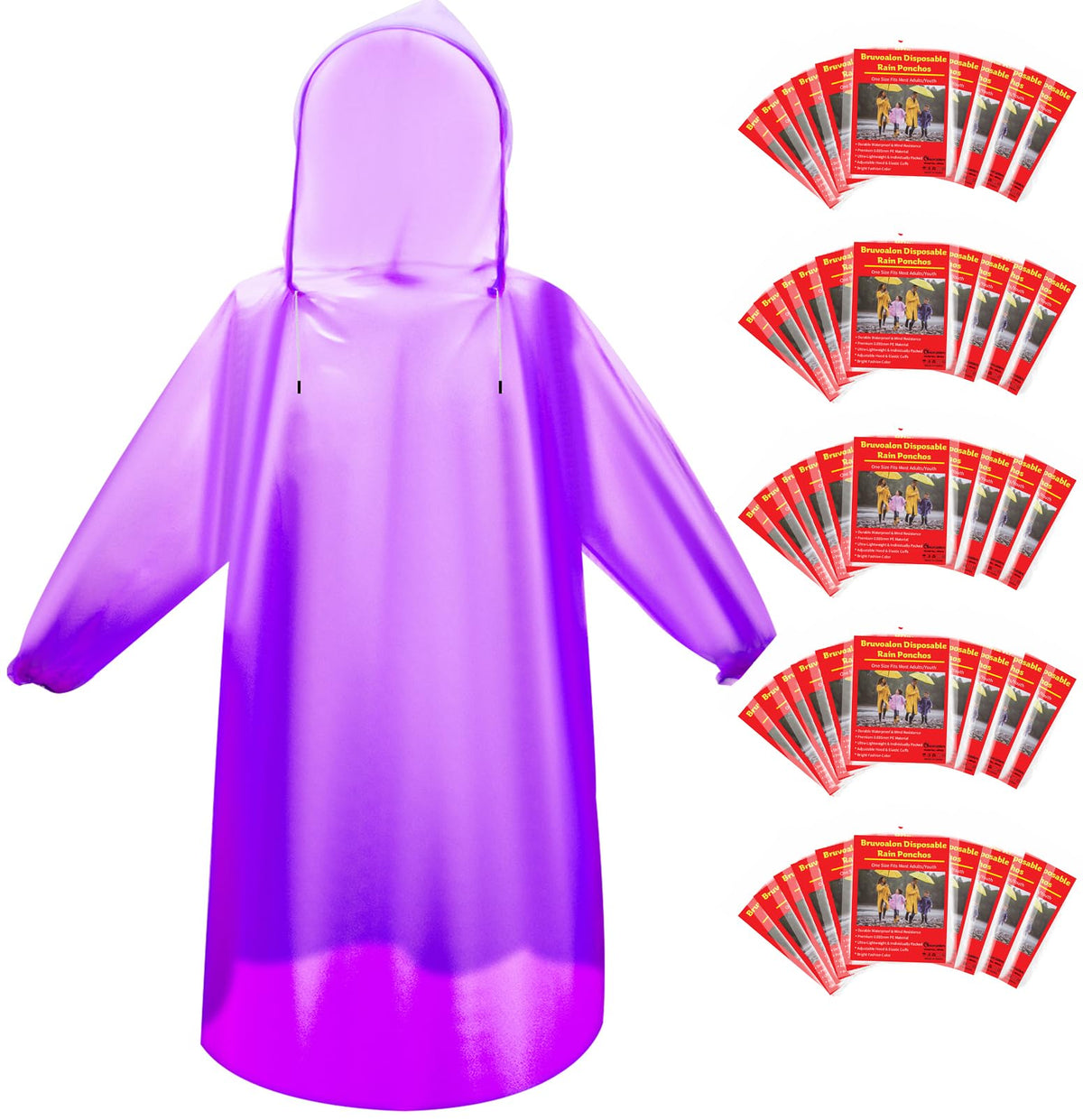 6 & 20 & 50 Pack Disposable Rain Ponchos for Adults/Youth, Waterproof PE Raincoats with Drawstring, Camping/Emergency