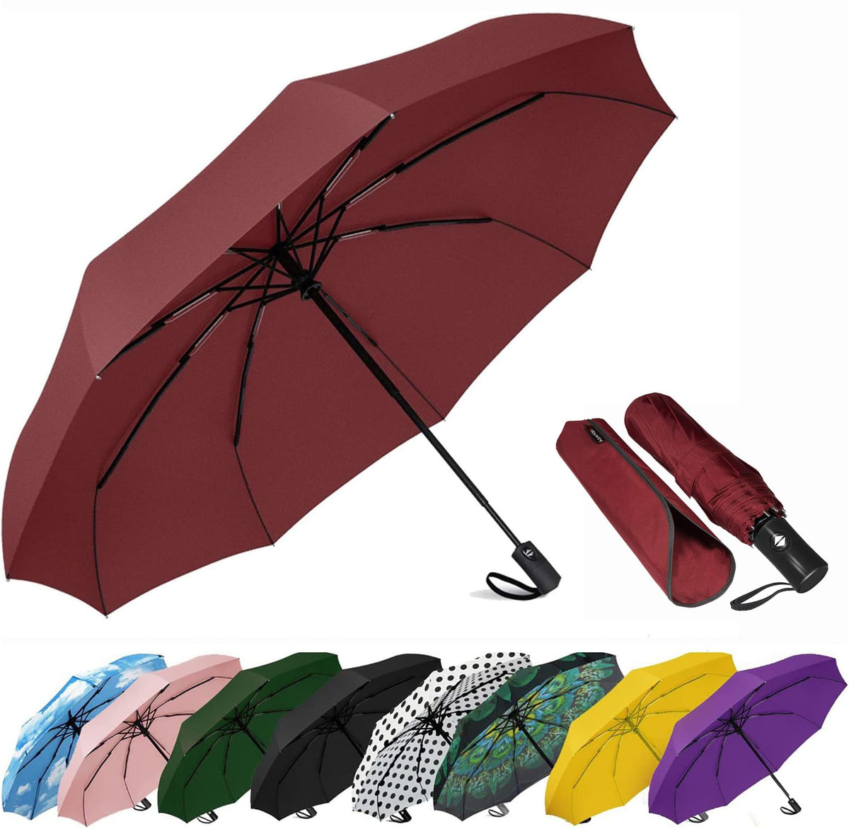 Compact Travel Umbrella - Windproof Auto Open/Close, Small Folding Umbrella for Rain & Sun with UPF50+ - Lightweight Frame, Waterproof - Fits Backpack, Purse, Suitcase.(Garden Butterfly)