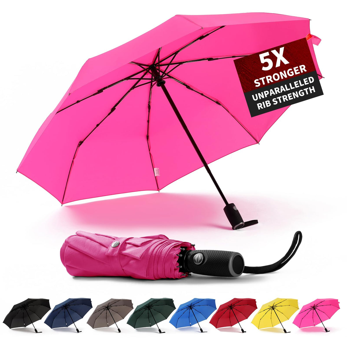 Anntrue Windproof Travel Umbrella, Auto Open Close Lightweight Compact Portable Backpack Folding Umbrella, Perfect for Car, Purse, Men and Women (Black)