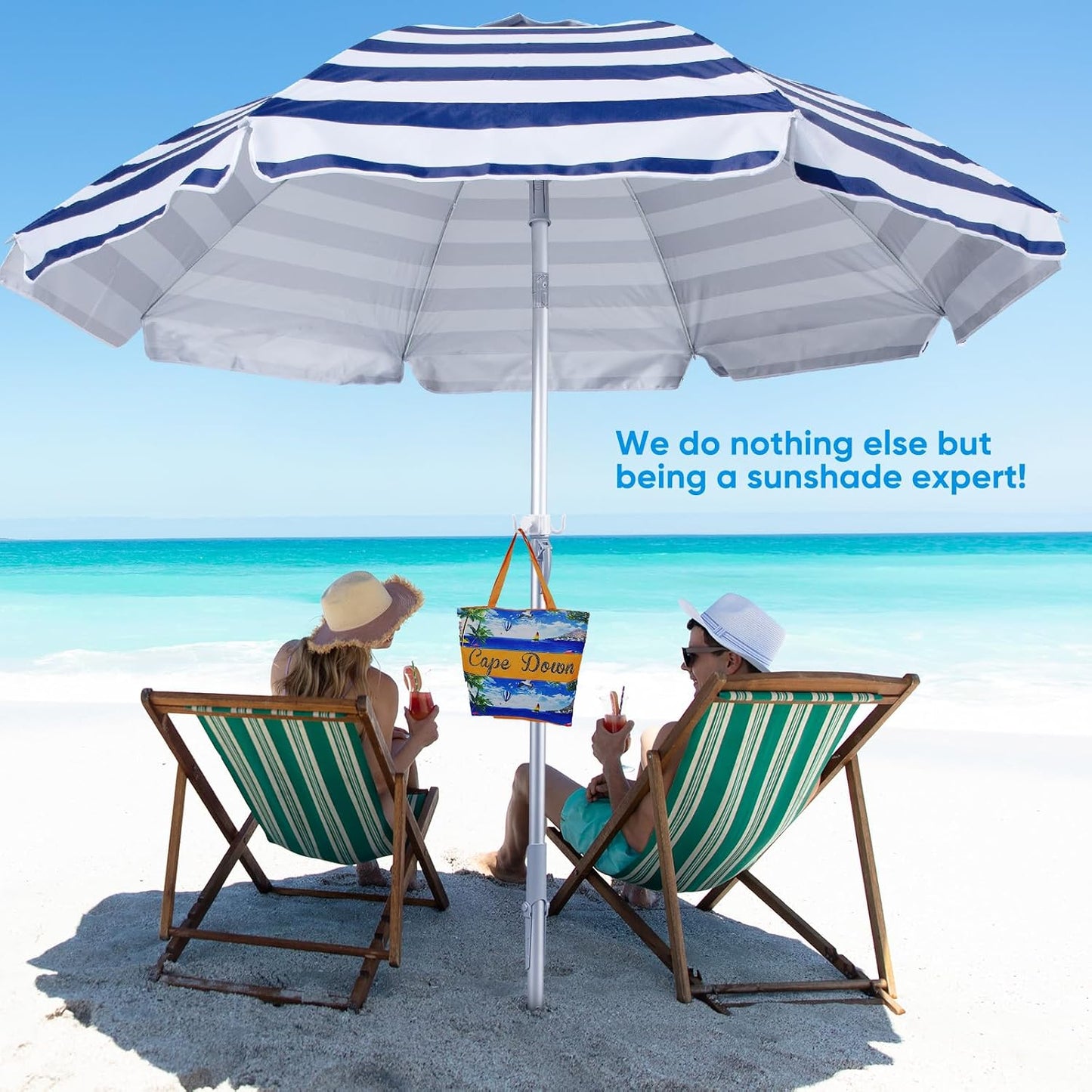 Tempera Heavy Duty High Wind Beach Umbrella with Sand Anchor & Carry Bag | Patio Outdoor Umbrella with Aluminum Frame and Push Button Tilt, Ideal for Garden Lawn, UPF 60+