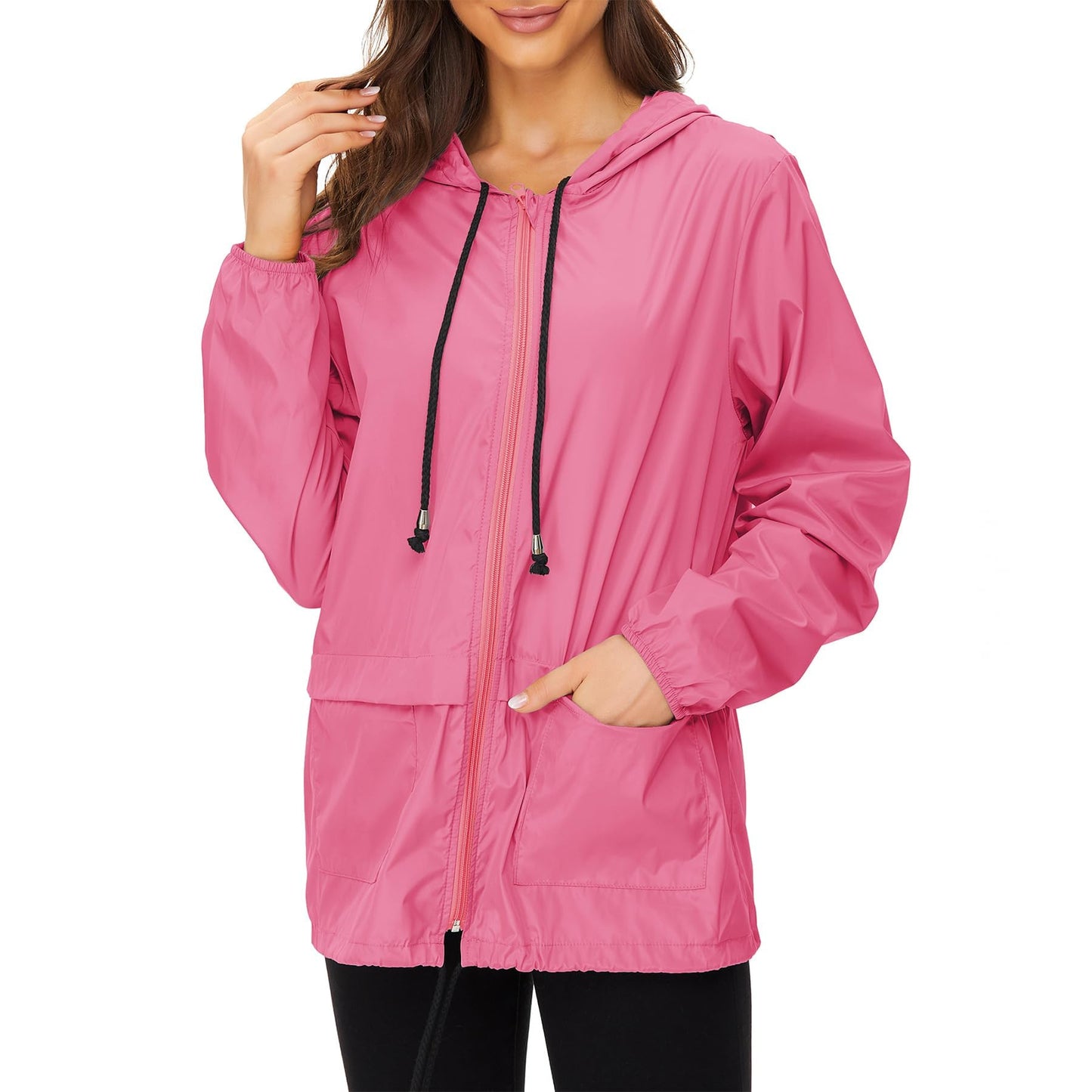 Zando Lightweight Rain Jacket Women Packable Waterproof Raincoat with Hood | Windbreaker Jacket Women, Light Raincoats for Drizzle, Rain Coats for Travel, Hiking and Commute