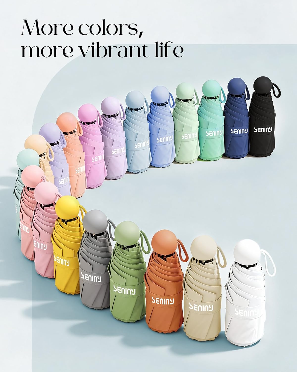 Seniny Mini Travel Umbrella with Case, Compact Pocket Size UV Sun & Rain | Tiny purse size fits pocket, UV protection waterproof fabric, lightweight folding, great for women kids daily travel