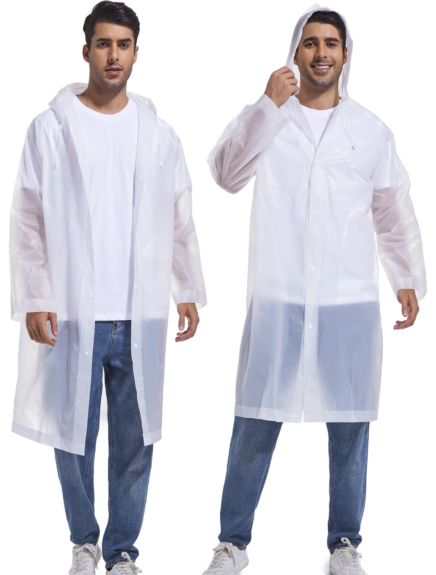 2-Pack Reusable Rain Ponchos for Adults, HOOMBOOM Raincoats Emergency for Women/Men with Drawstring and Sleeves