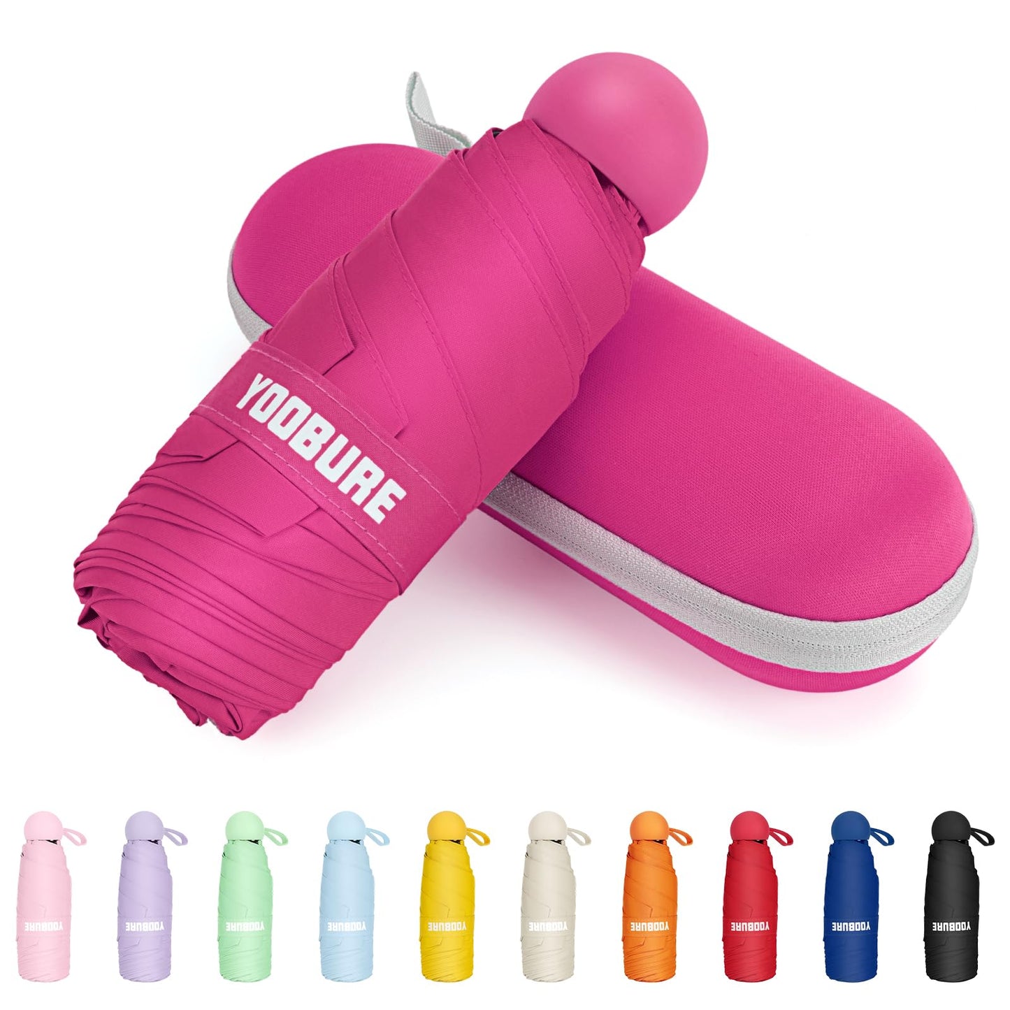 Yoobure Travel Umbrella Portable Compact Umbrellas, Pocket Mini for Purse, Umbrellas for UV Sun & Rain Small for Backpack, Umbrella with Case Folding for Kids Women