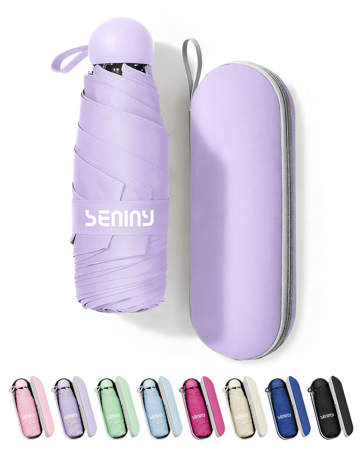Seniny Mini Travel Umbrella with Case, Compact Pocket Size UV Sun & Rain | Tiny purse size fits pocket, UV protection waterproof fabric, lightweight folding, great for women kids daily travel