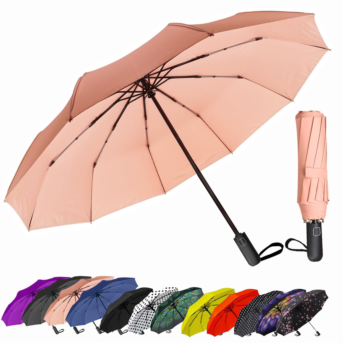 Compact Travel Umbrella - Windproof Auto Open/Close, Small Folding Umbrella for Rain & Sun with UPF50+ - Lightweight Frame, Waterproof - Fits Backpack, Purse, Suitcase.(Garden Butterfly)