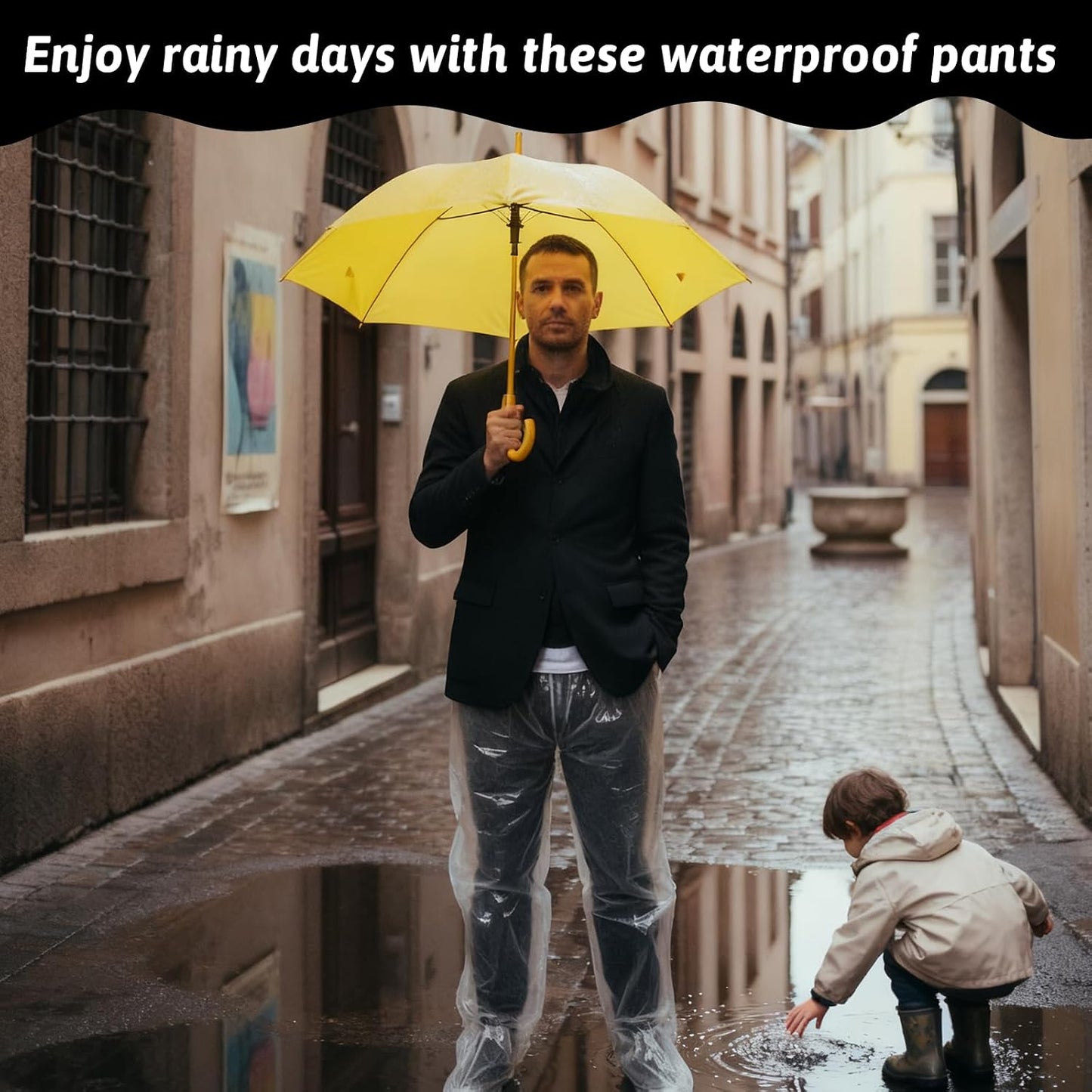 4 PCS Disposable Rain Pants, Unisex Adult Waterproof Long Tube Rain Pant with Shoe Cover, Thickened Plastic Foot Wrapped Rainpants Outdoor Activities Travel Cycling