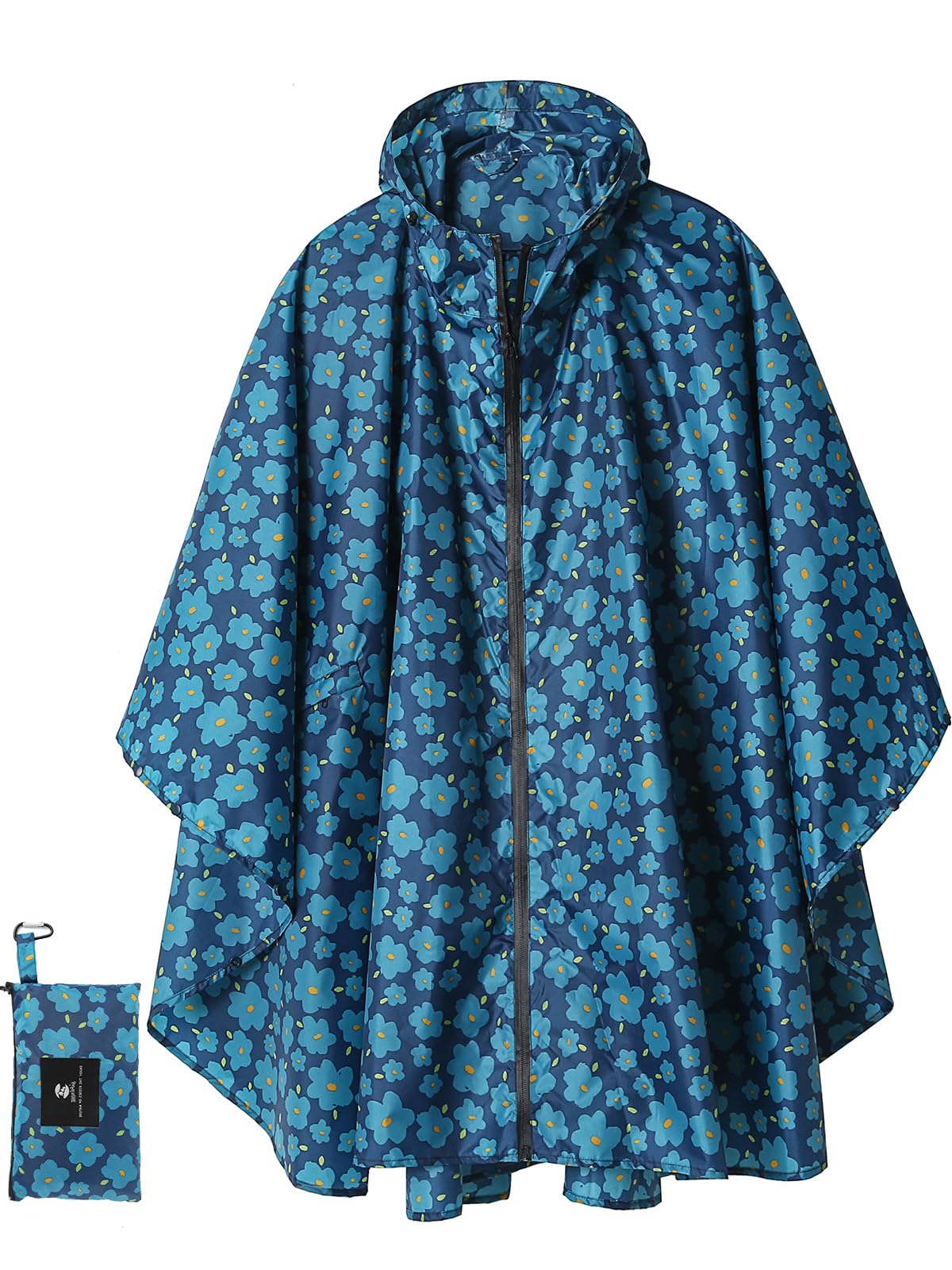 SaphiRose Adult Rain Poncho Waterproof Hooded Zipper Raincoat with Pockets | OEKO-TEX Certified 100% Polyester, Lightweight Packable Storage Pouch, Heat-Sealed Seams, Quick-Dry for Outdoor Hiking
