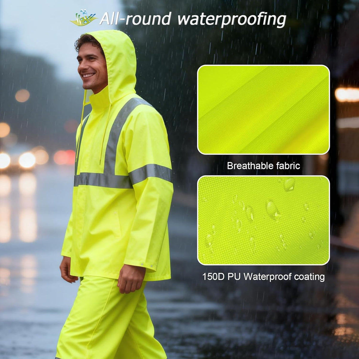 High Visibility Rain Pants, Hi Vis Rain Gear, Yellow, 4XL-5XL | High Vis Reflective Rain Pants for Men Women, Light Weight Safety Work Rain Gear for Outdoor Activities, Waterproof