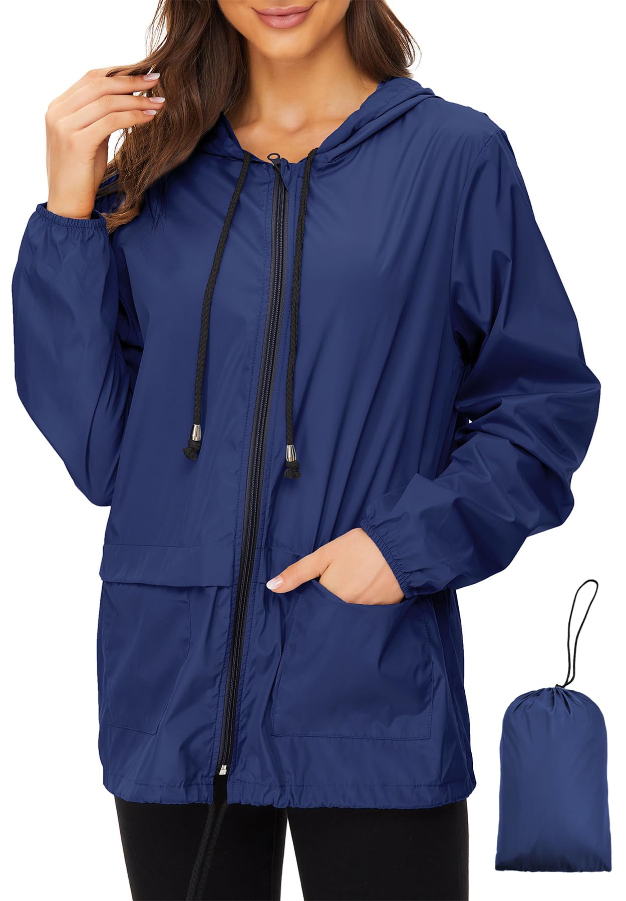 Zando Lightweight Rain Jacket Women Packable Waterproof Raincoat with Hood | Windbreaker Jacket Women, Light Raincoats for Drizzle, Rain Coats for Travel, Hiking and Commute
