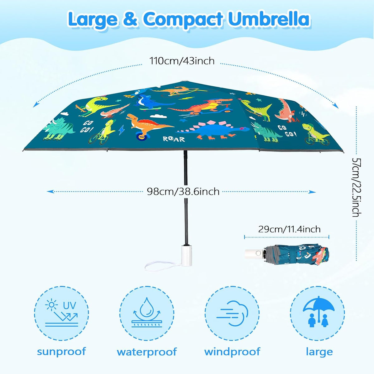 Kids Folding Umbrella Toddler Umbrella with UV Protection Portable Auto Open/Close Anti-rebound Safe Design Windproof, Compact, Lightweight Cute Umbrella for Girls & Boy