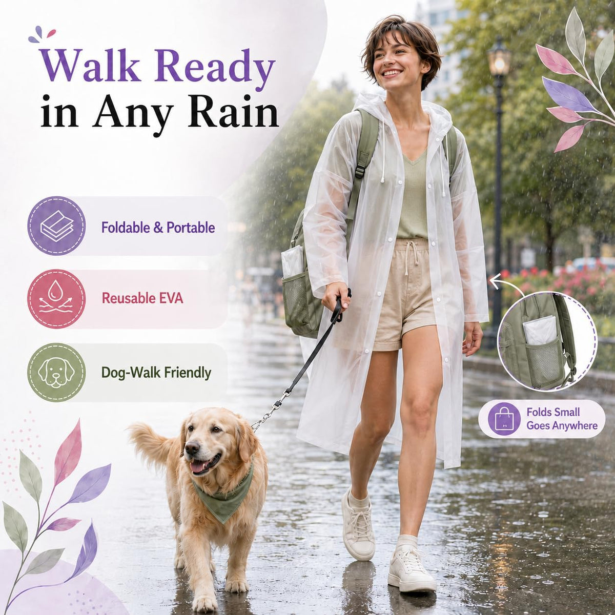 Rain Ponchos for Adults Reusable (2 Pack), Waterproof EVA Raincoats | Raincoats with Hood and Drawstring for Women & Men, Lightweight Emergency Raincoats for Theme Parks and Music Festivals