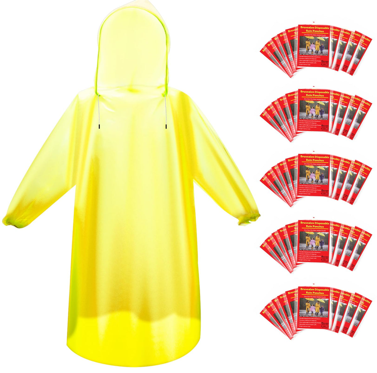 6 & 20 & 50 Pack Disposable Rain Ponchos for Adults/Youth, Waterproof PE Raincoats with Drawstring, Camping/Emergency