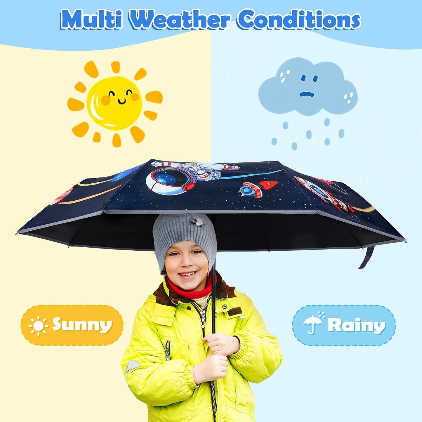 Kids Folding Umbrella Toddler Umbrella with UV Protection Portable Auto Open/Close Anti-rebound Safe Design Windproof, Compact, Lightweight Cute Umbrella for Girls & Boy
