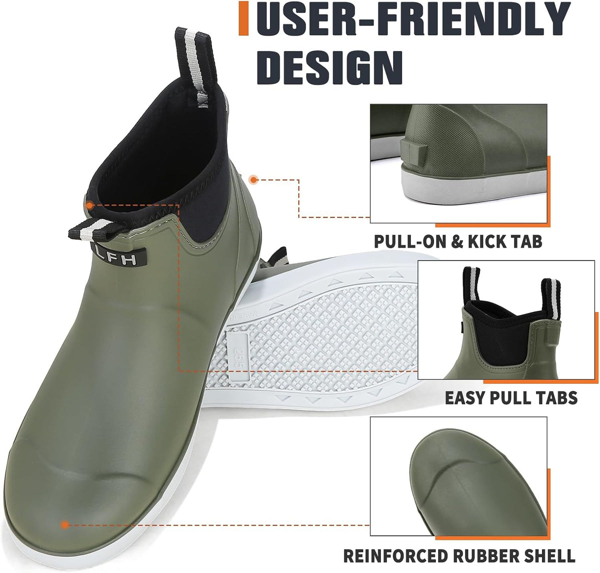 Mens Deck Boots Waterproof, Rubber Ankle Rain Booties For Fishing | Saltwater High-performance Footwear Chelsea Boots for Gardening Boating Camping Sailing
