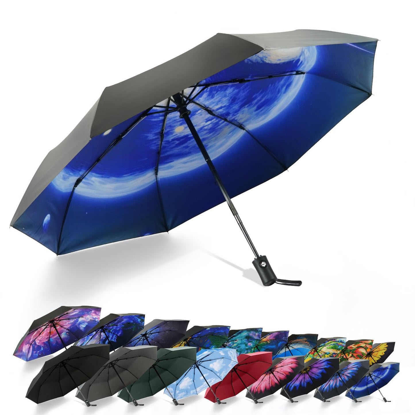 SY COMPACT Travel Umbrella - Windproof Automatic Compact Umbrellas for Rain | Small & Portable, UV Sun Protection, 11" Folded Travel Size, Fits in Backpack & Car, for Walking & Commutes, Factory Direct