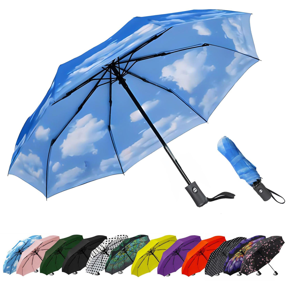 Compact Travel Umbrella - Windproof Auto Open/Close, Small Folding Umbrella for Rain & Sun with UPF50+ - Lightweight Frame, Waterproof - Fits Backpack, Purse, Suitcase.(Garden Butterfly)