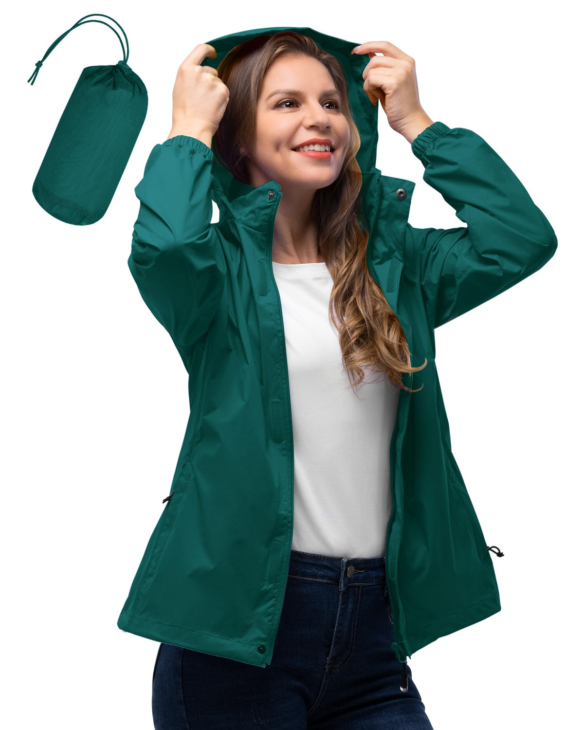 33,000ft Women's Rain Jacket Waterproof Lightweight Packable Raincoat with Hood for Golf Hiking Travel Windbreaker