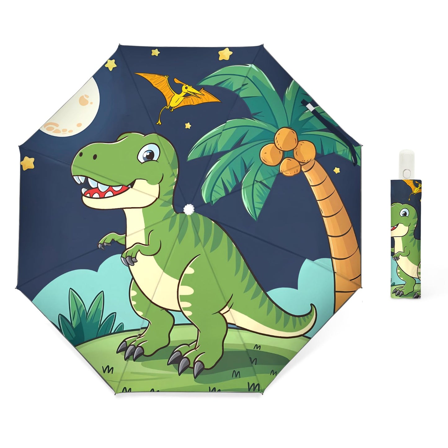 Autoamtic Kids Umbrella UV Resistant, Folding Compact Umbrella 360° Reflective Strip for Travel Outdoor, Lightweight Cute Kids Parasol Anti-rebound Safe for Toddler