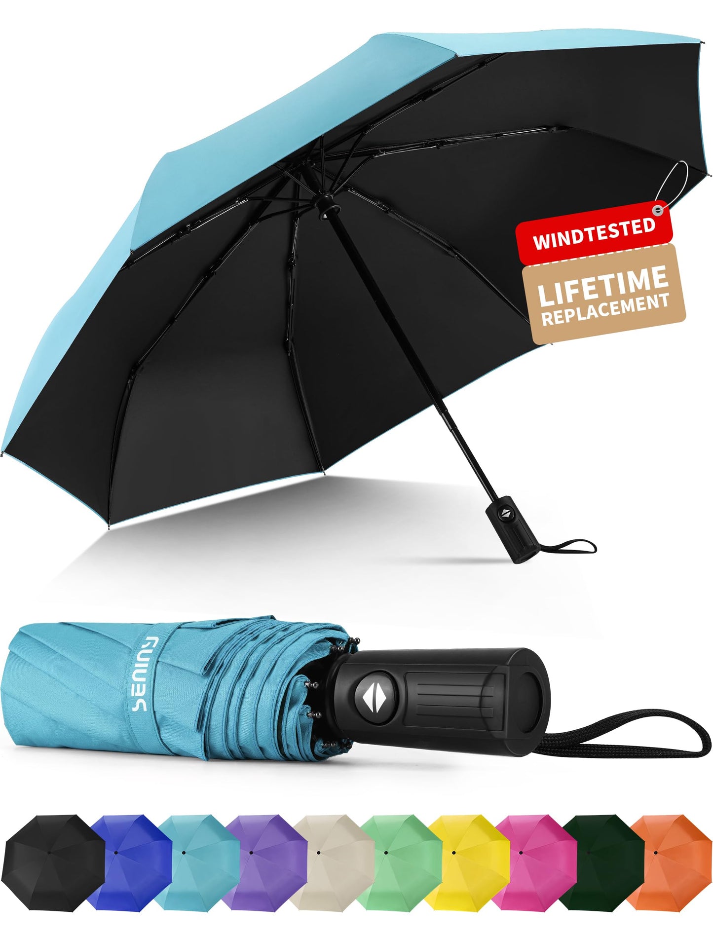 Seniny Windproof Travel Umbrella, Automatic Umbrellas for Rain, Portable & Compact Umbrellas for Backpack, Strong UV for Protection, Folding Small Sun Umbrella for Car, Walking