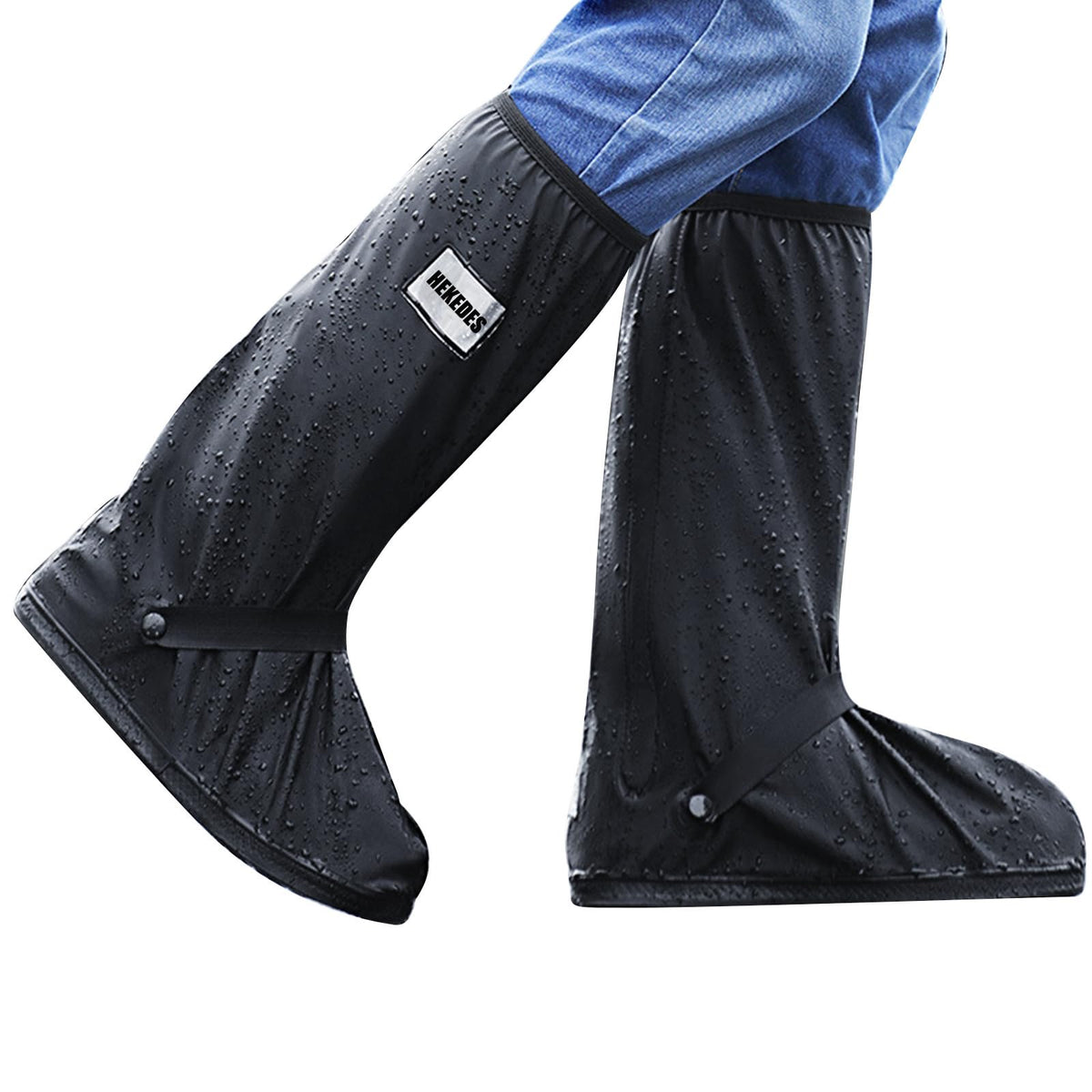 Waterproof Shoe Covers, Reusable & Foldable Rain Boot Shoe Cover with Zipper, Non-Slip, Reflector, Men Women Rain Gear, Black