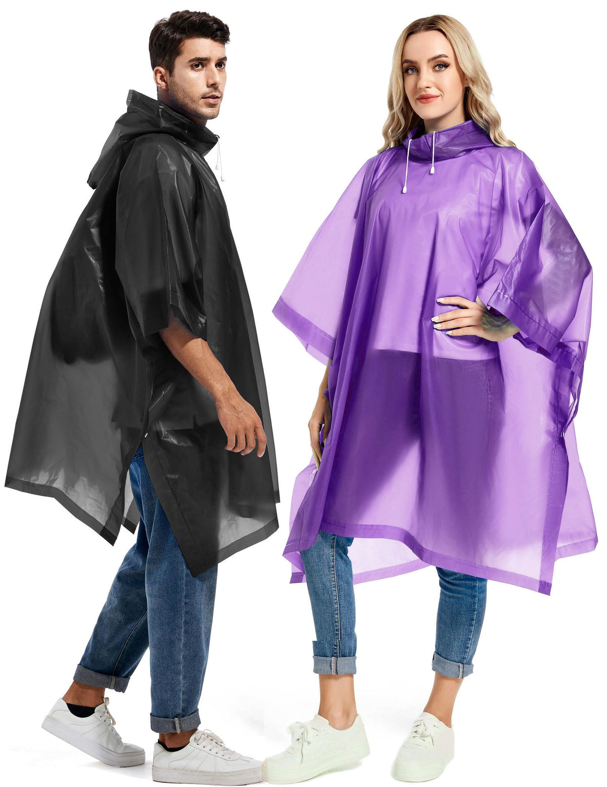 2 Pack Rain Ponchos for Adults Reusable - Raincoats Survival Emergency Heavy Duty Rain Coat with Drawstring Hood