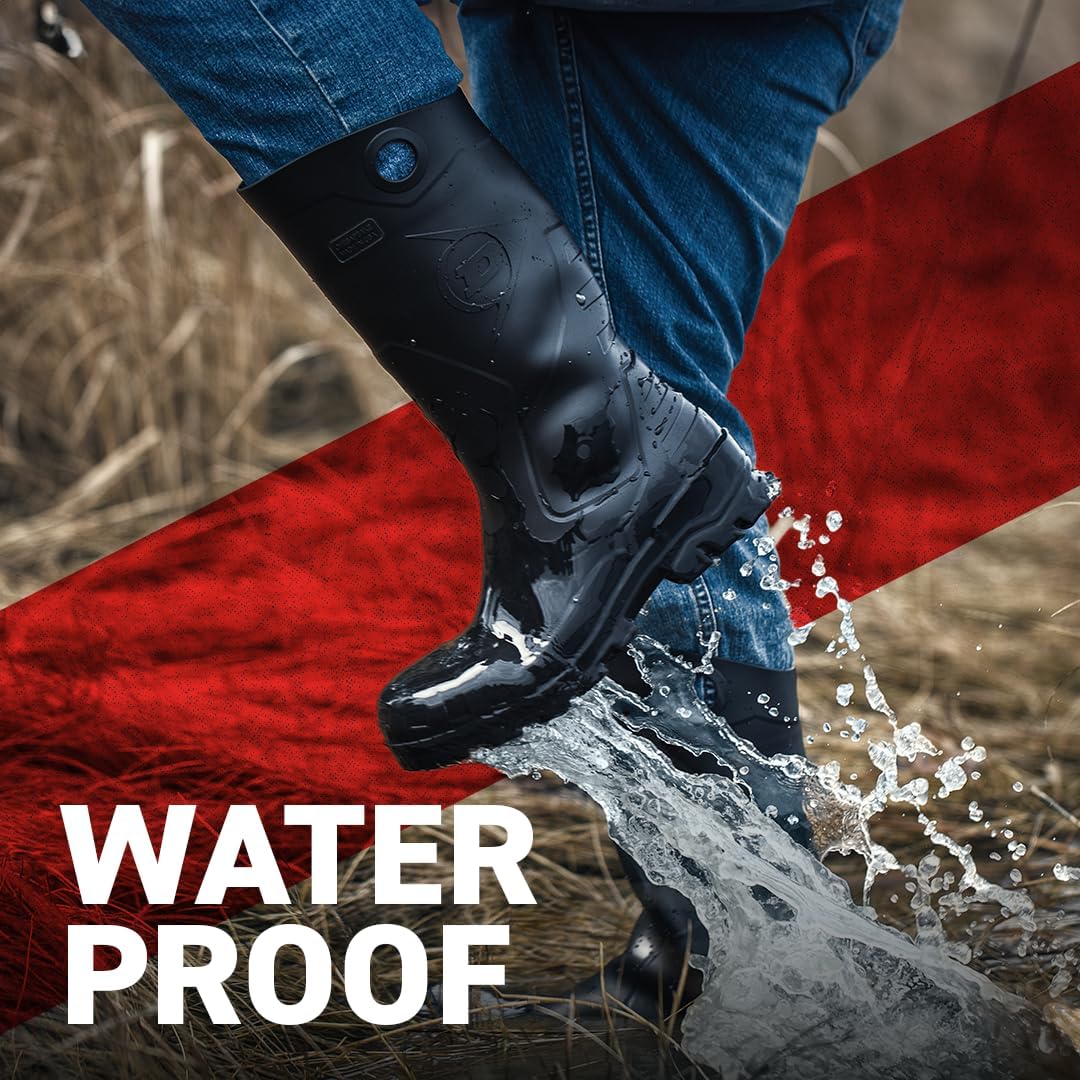 DUNLOP Protective Footwear, Chesapeake steel toe Black Amazon, 100% Waterproof PVC, Lightweight and Durable