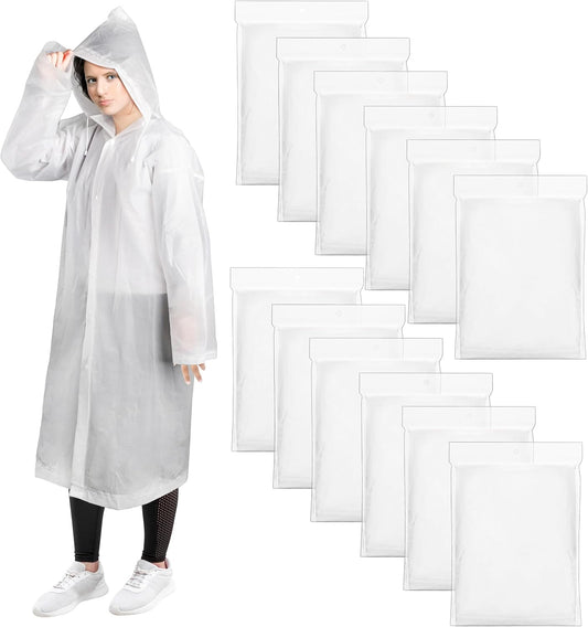 Cididu 12 Pack Rain Ponchos for Adults, Reusable Raincoat with Drawstring Hood, Portable EVA Rain Jackets for Women Men, Waterproof Long Rain Cape, Emergency Poncho for Travel Camping Hiking Outdoor