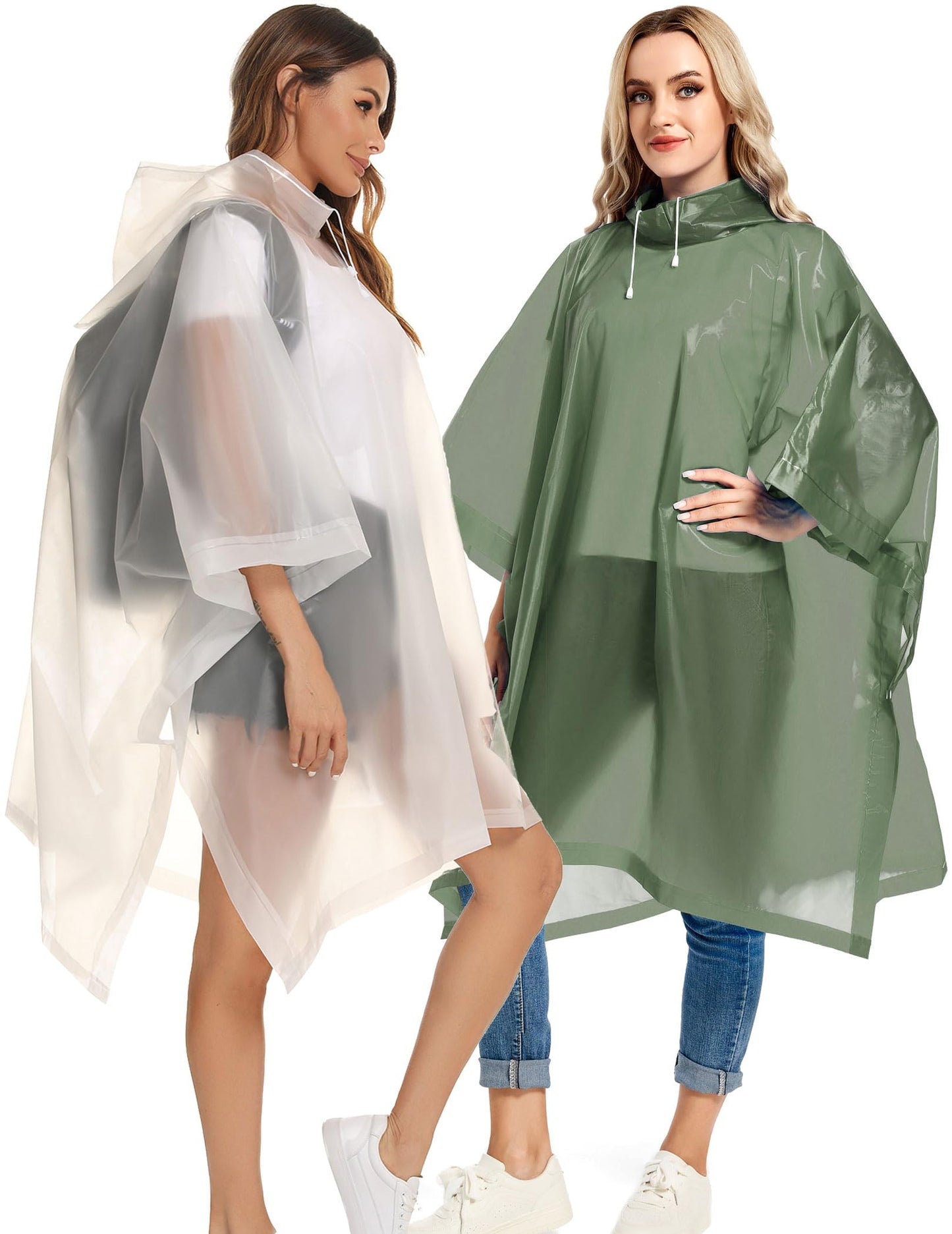 2 Pack Rain Ponchos for Adults Reusable - Raincoats Survival Emergency Heavy Duty Rain Coat with Drawstring Hood