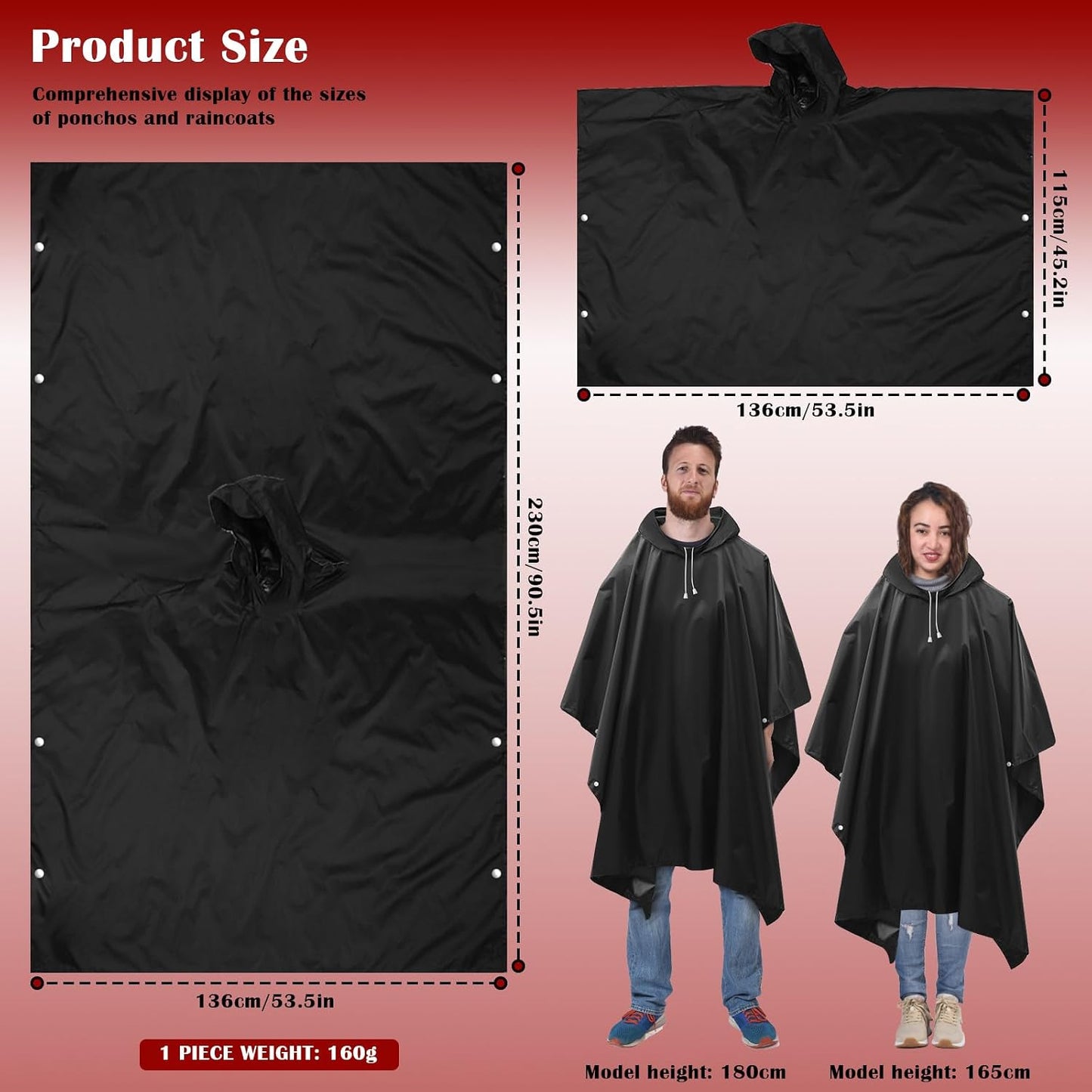 CHGANG Rain Ponchos for Adults, Reusable Ponchos for Men Women, Waterproof EVA Lightweight Rain Coat with Drawstring Hood