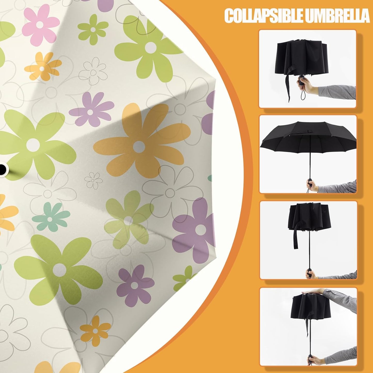 Folding Umbrella, Automatic Small Compact, Sun & Rain | Portable & Lightweight, 8 Ribs, Windproof, UV Protection, for Travel, Outdoor, Commute & Women