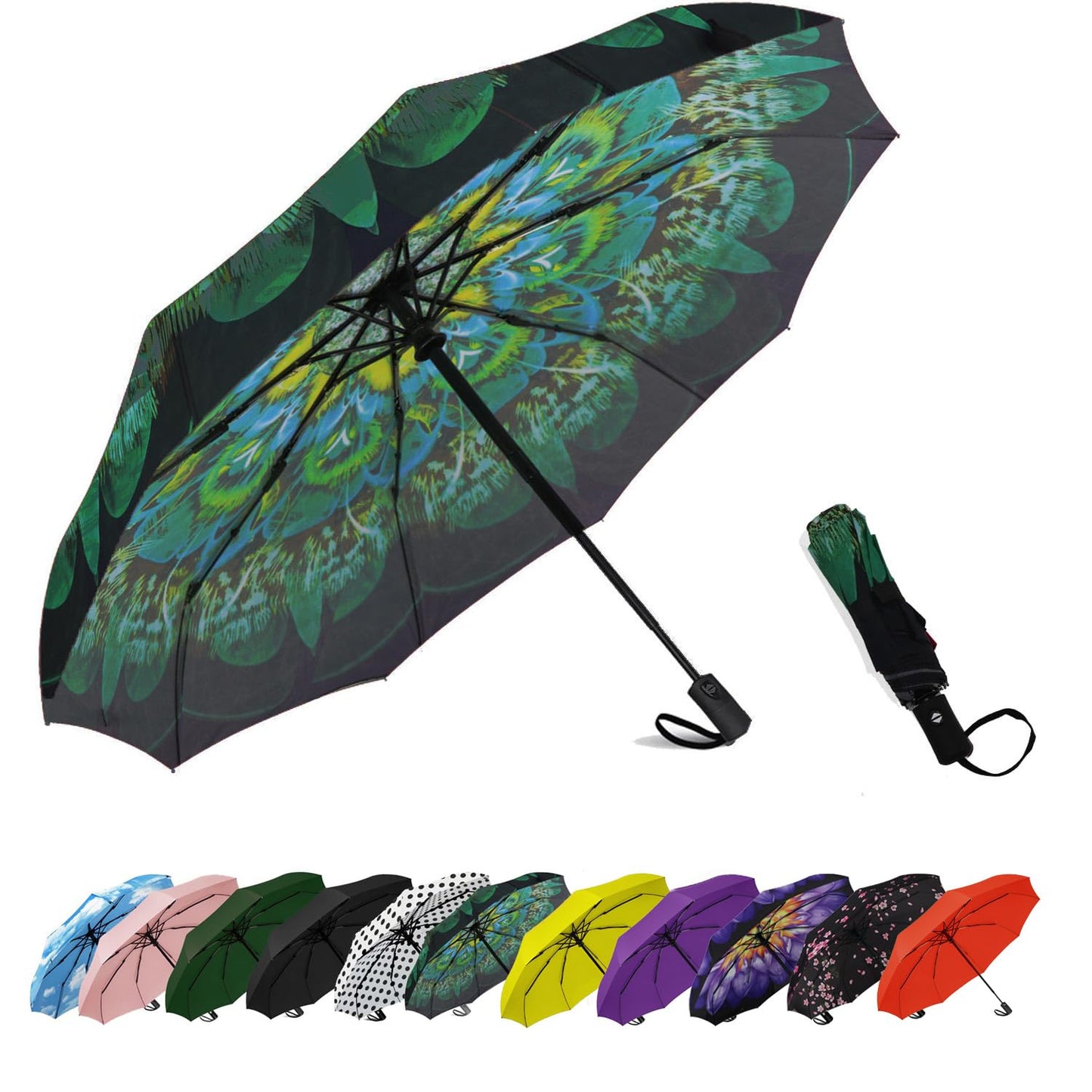 Compact Travel Umbrella - Windproof Auto Open/Close, Small Folding Umbrella for Rain & Sun with UPF50+ - Lightweight Frame, Waterproof - Fits Backpack, Purse, Suitcase.(Garden Butterfly)