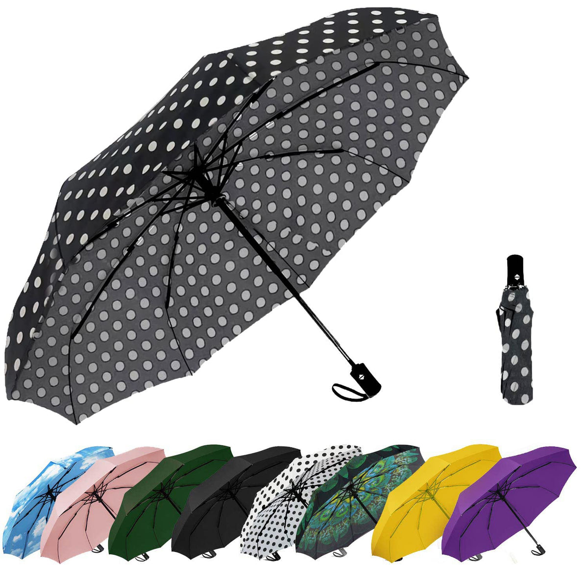 Compact Travel Umbrella - Windproof Auto Open/Close, Small Folding Umbrella for Rain & Sun with UPF50+ - Lightweight Frame, Waterproof - Fits Backpack, Purse, Suitcase.(Garden Butterfly)