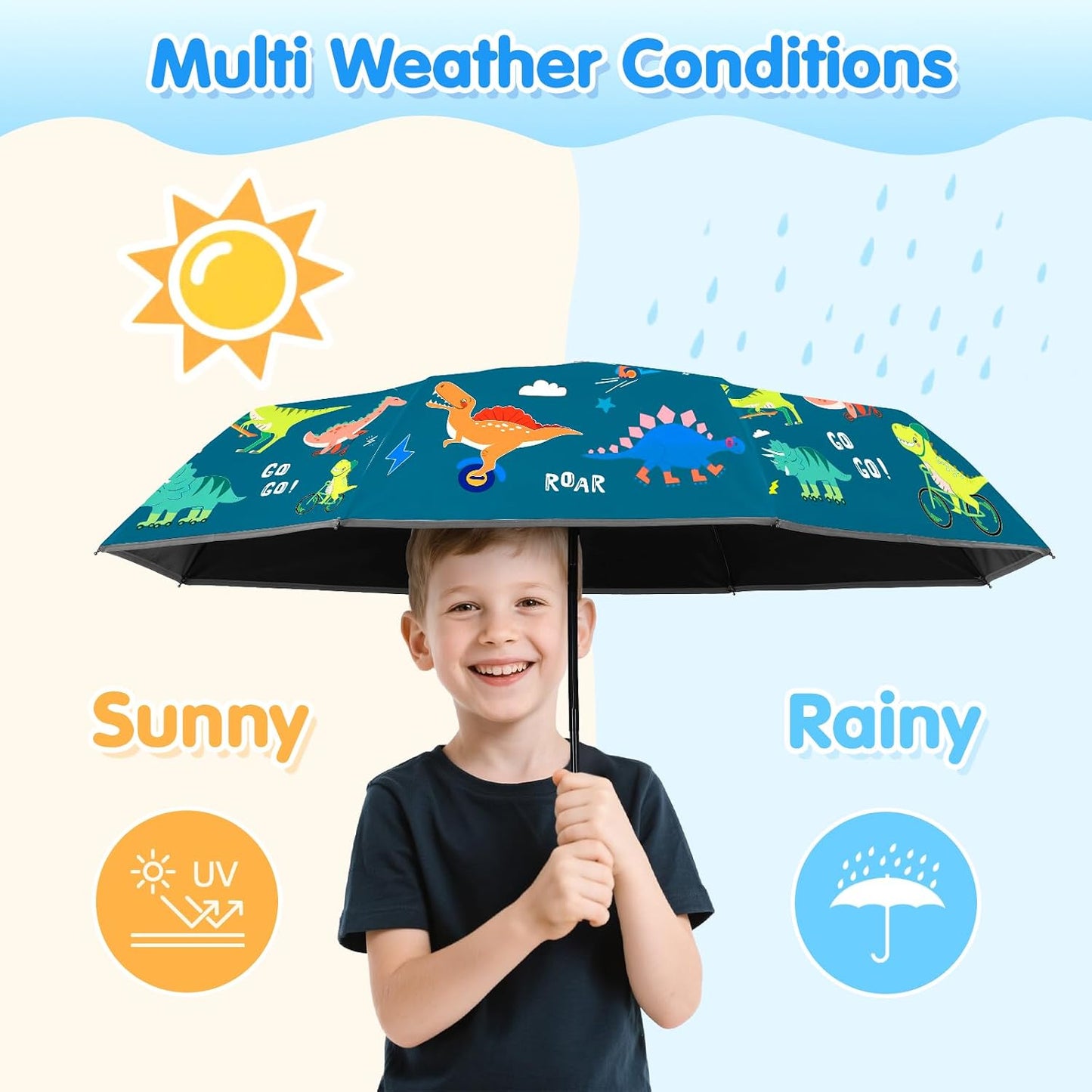 Kids Folding Umbrella Toddler Umbrella with UV Protection Portable Auto Open/Close Anti-rebound Safe Design Windproof, Compact, Lightweight Cute Umbrella for Girls & Boy