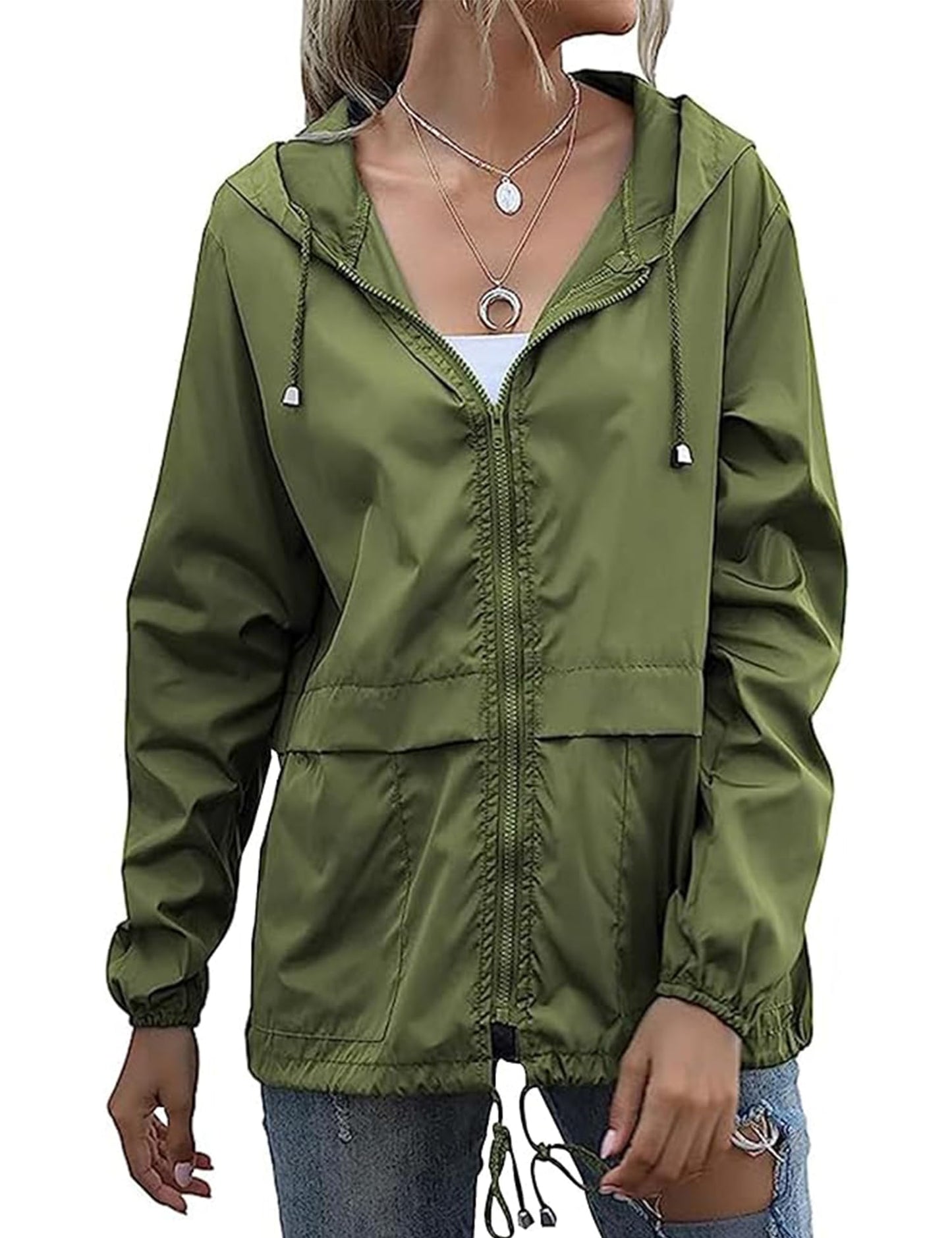 Women's Waterproof Raincoat Lightweight Rain Jacket Hooded Windbreaker with Pockets for Outdoor