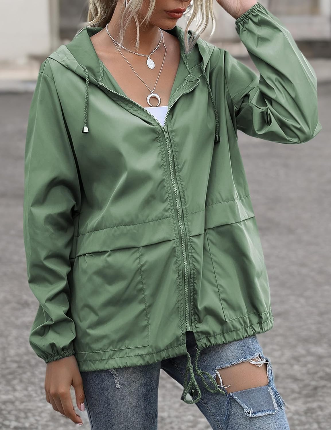 Women's Raincoats Lightweight Waterproof Rain Jackets | Packable Windbreaker Hooded with Pockets for Travel Outdoor