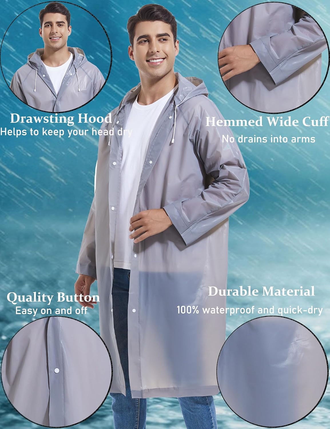 2PCS Rain Ponchos for Adults Reusable Rain Coats for Adults Rain Jackets Raincoats for Men Women