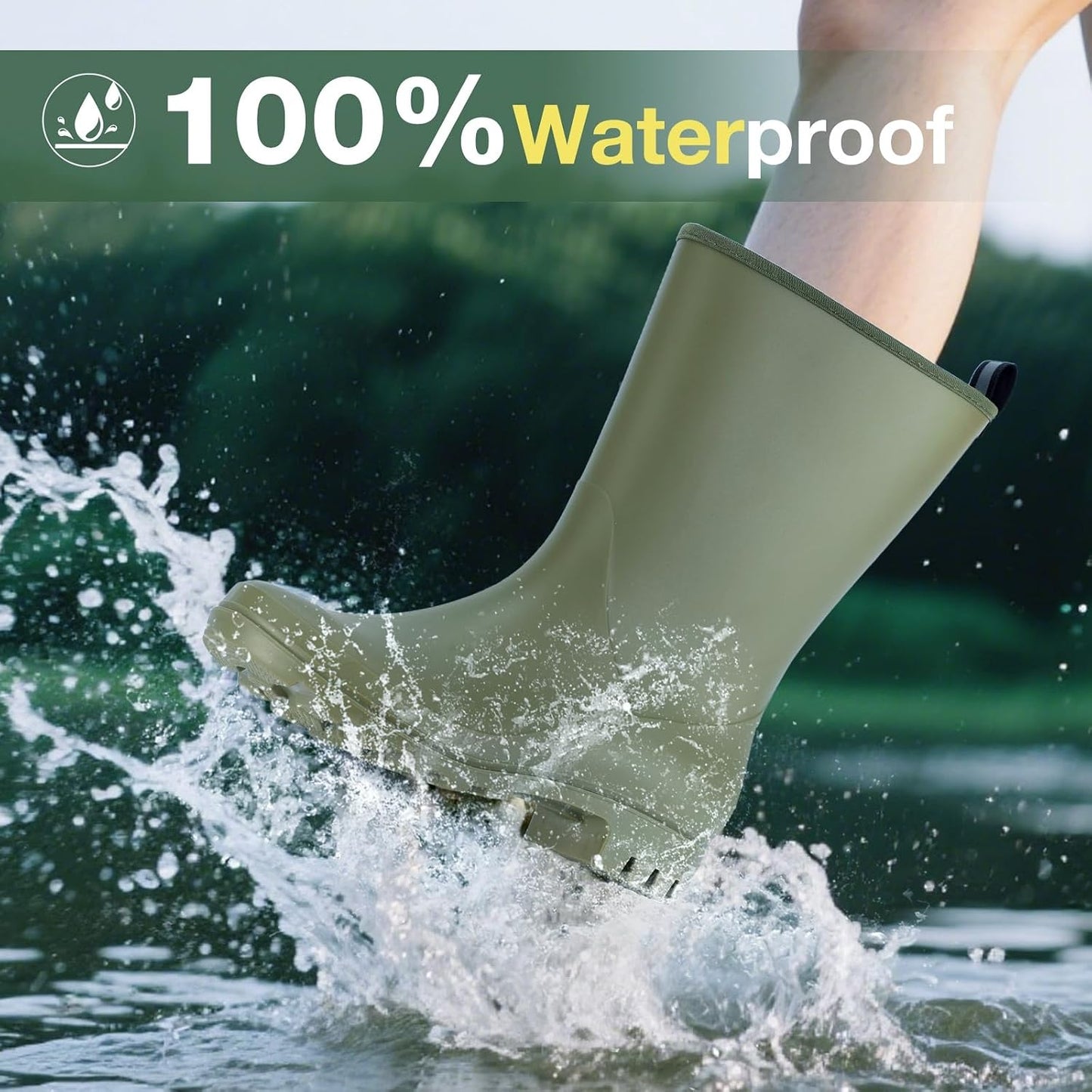 Wide Calf Women's Rain Boots Waterproof PVC Rubber Garden Boot Outdoor | Mid Height Women Rubber Boot Rain Shoes for Outdoor Matte Surface Gardening Rainboots Work Walking