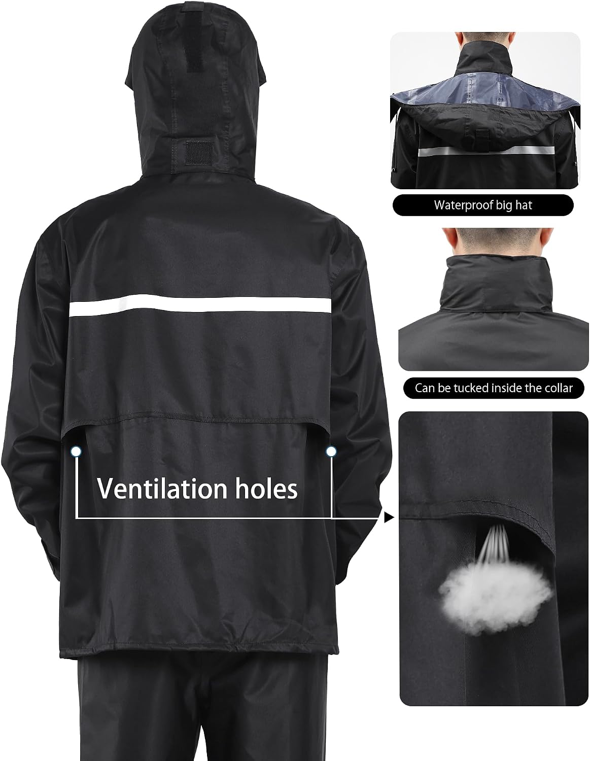 Rain Suit Waterproof Hi Vis Raincoat Reflective Rain Gear Unisex | Rain Jacket and Pants, Detachable Clear Brim, Waterproof Zip, Breathable Mesh Lined, Anti-storm, Work, Hiking, Riding
