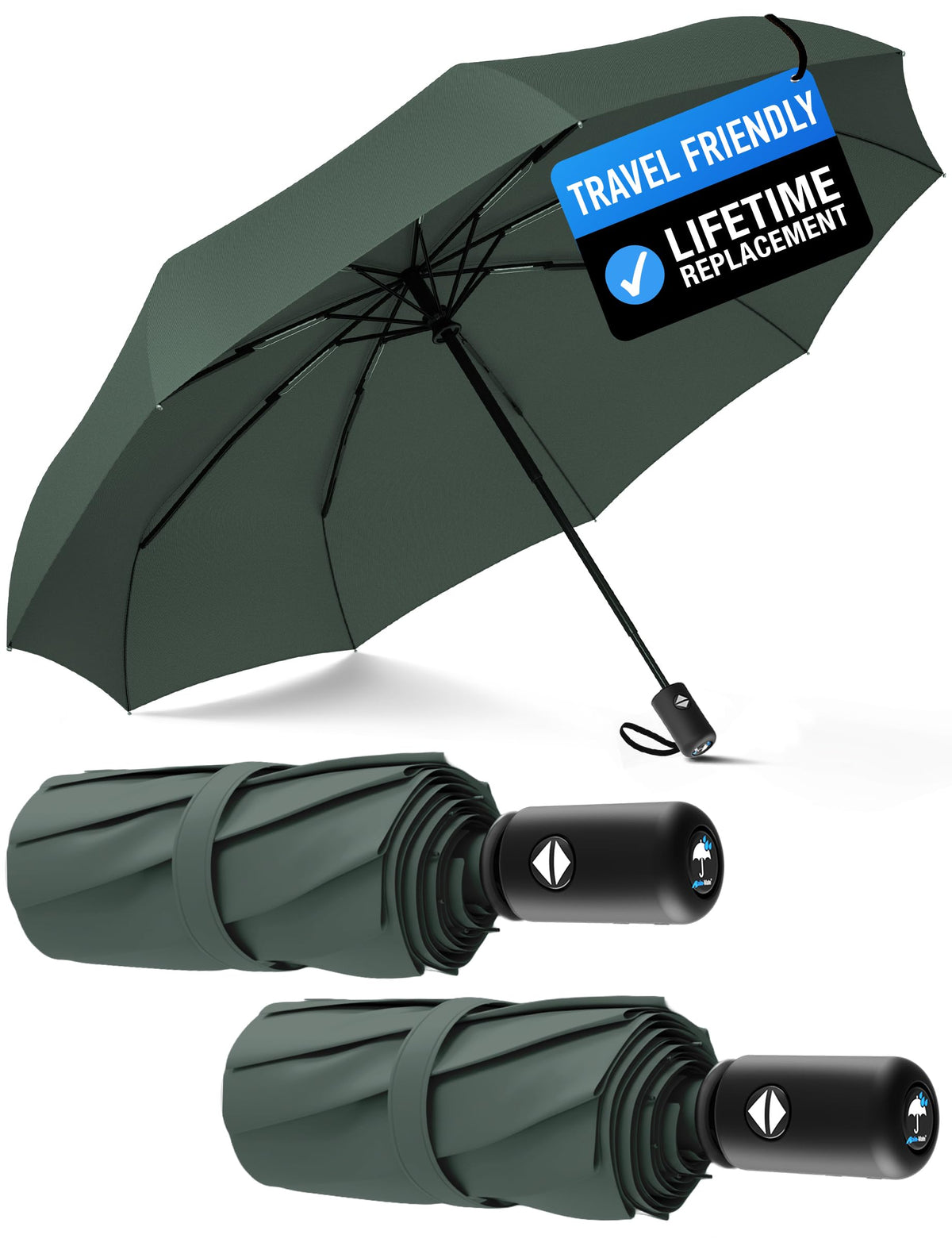 Rain-Mate Windproof Compact Umbrellas for Rain - Strong Reinforced Fiberglass Rib Design & Auto Open & Close - Portable Folding Travel Umbrella - Lightweight & Packable for Women & Men, Easy Collapse