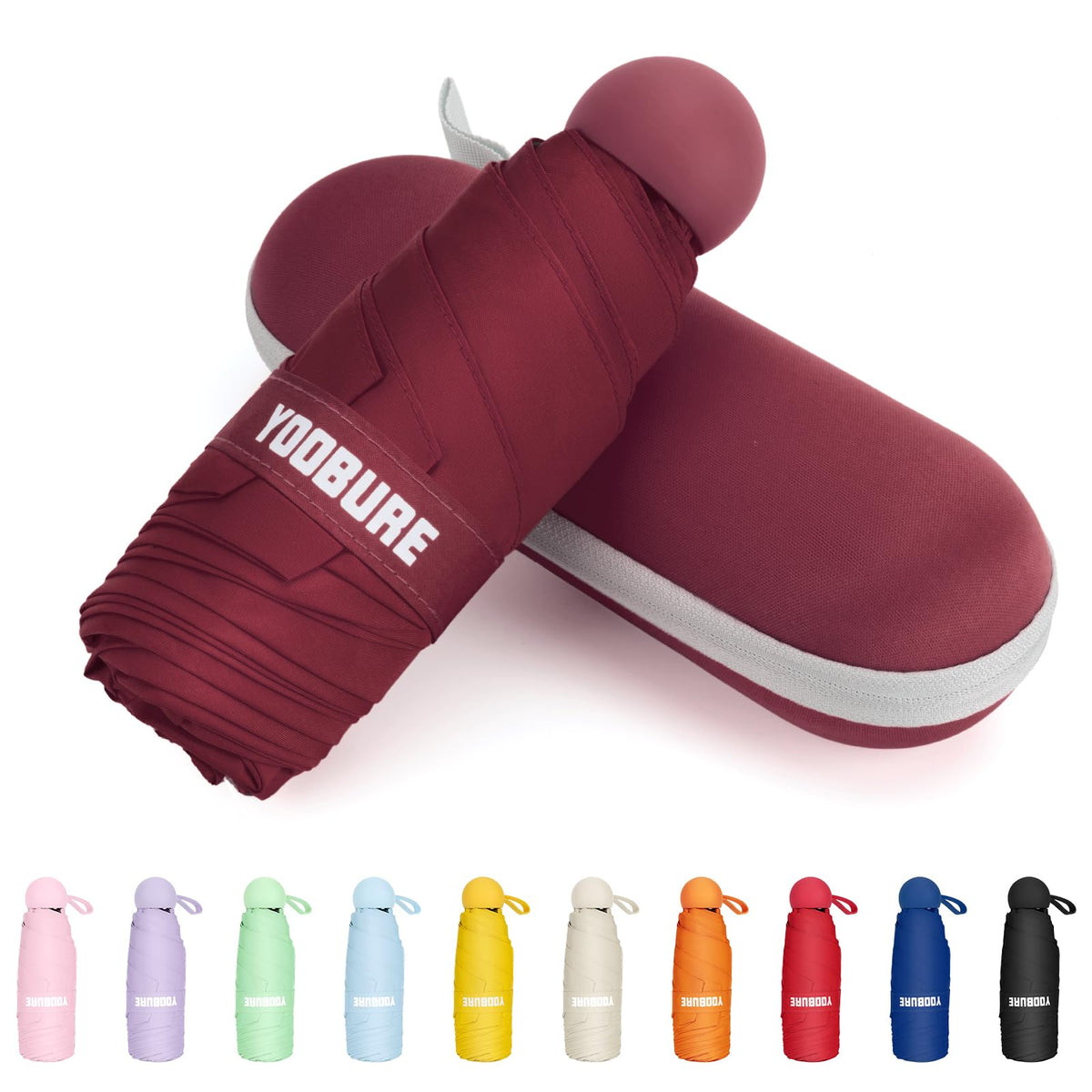 Yoobure Travel Umbrella Portable Compact Umbrellas, Pocket Mini for Purse, Umbrellas for UV Sun & Rain Small for Backpack, Umbrella with Case Folding for Kids Women