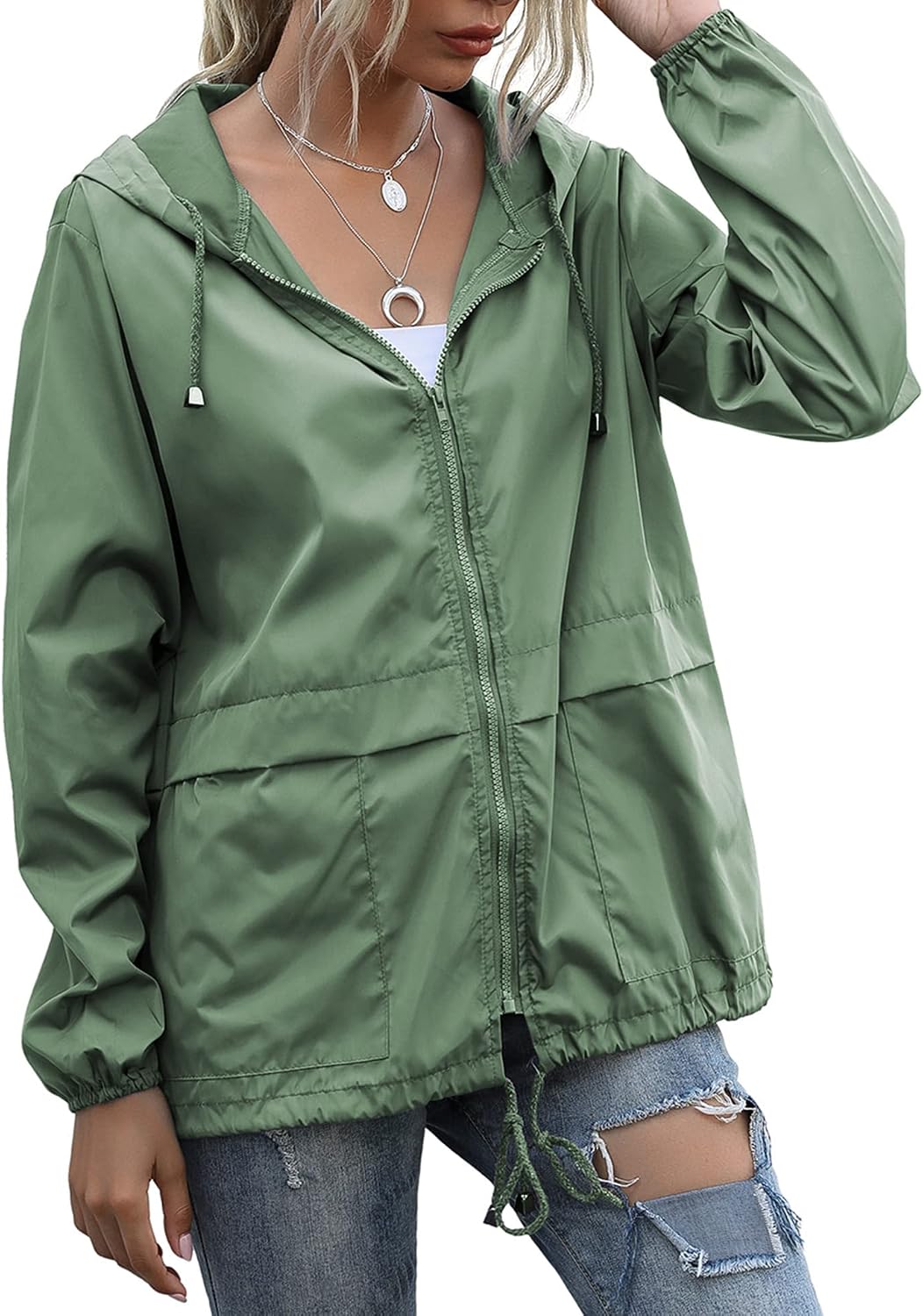 Women's Raincoats Lightweight Waterproof Rain Jackets | Packable Windbreaker Hooded with Pockets for Travel Outdoor