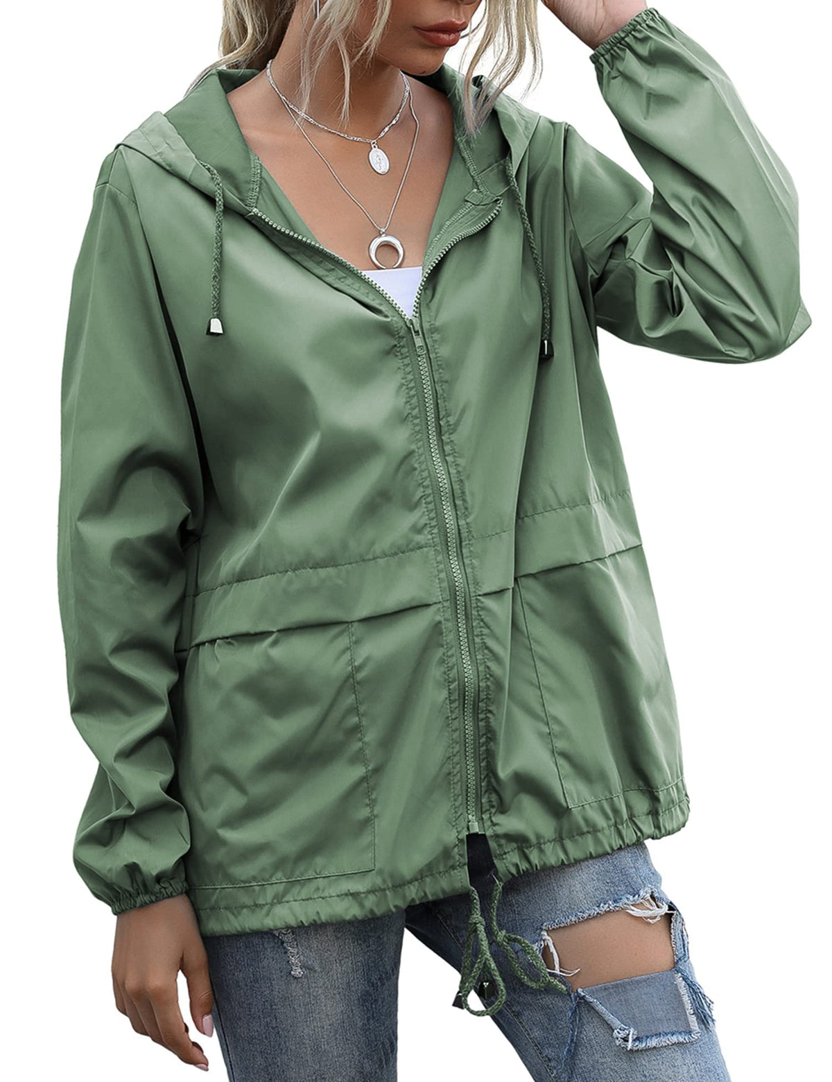 Women's Raincoats Lightweight Waterproof Rain Jackets | Packable Windbreaker Hooded with Pockets for Travel Outdoor