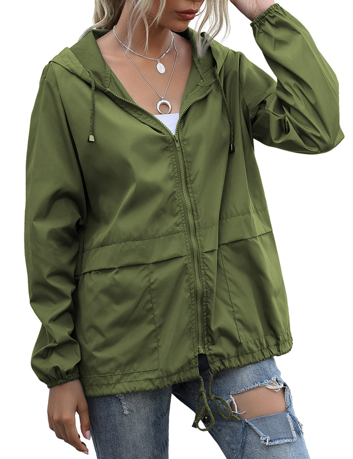 Women's Raincoats Lightweight Waterproof Rain Jackets | Packable Windbreaker Hooded with Pockets for Travel Outdoor