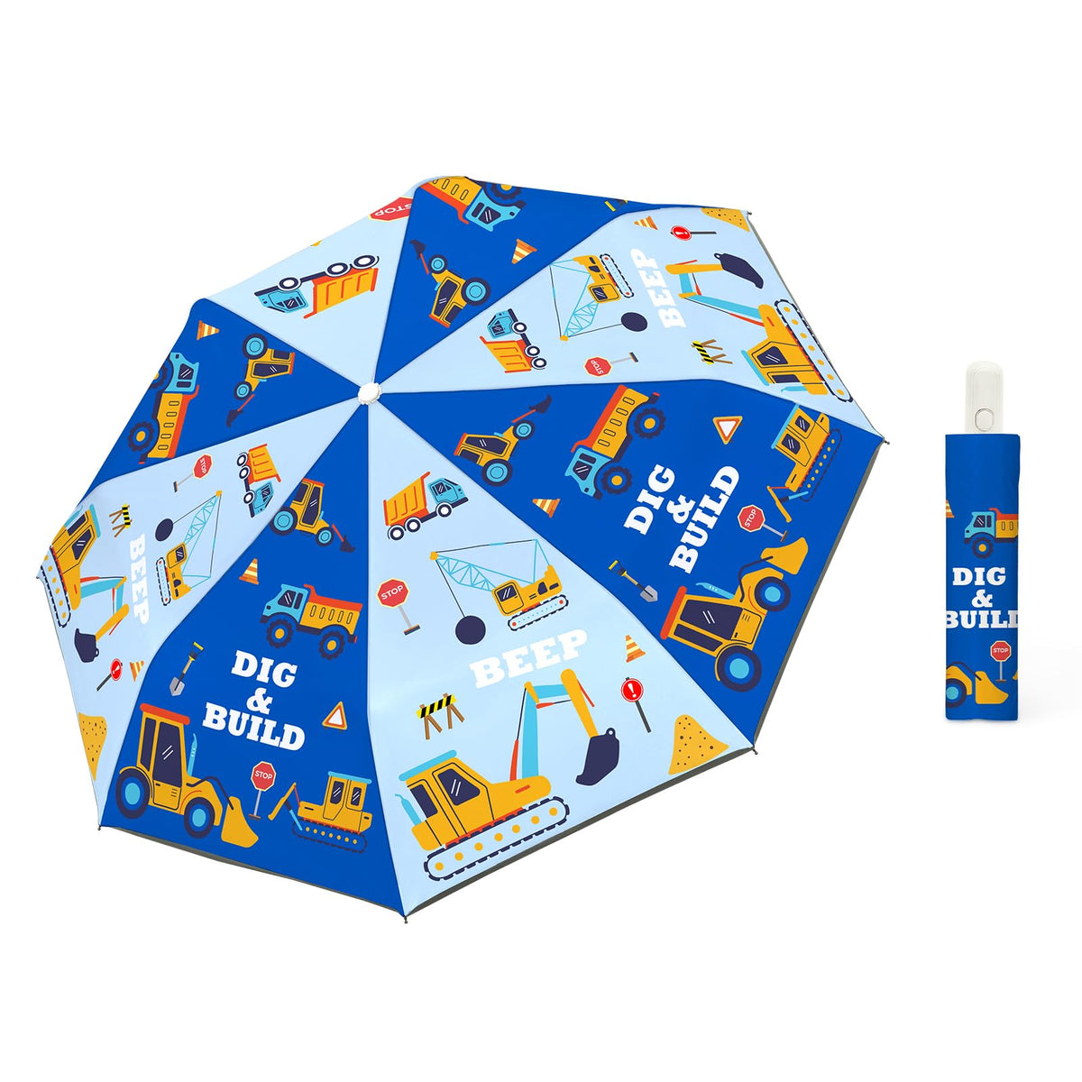Autoamtic Kids Umbrella UV Resistant, Folding Compact Umbrella 360° Reflective Strip for Travel Outdoor, Lightweight Cute Kids Parasol Anti-rebound Safe for Toddler