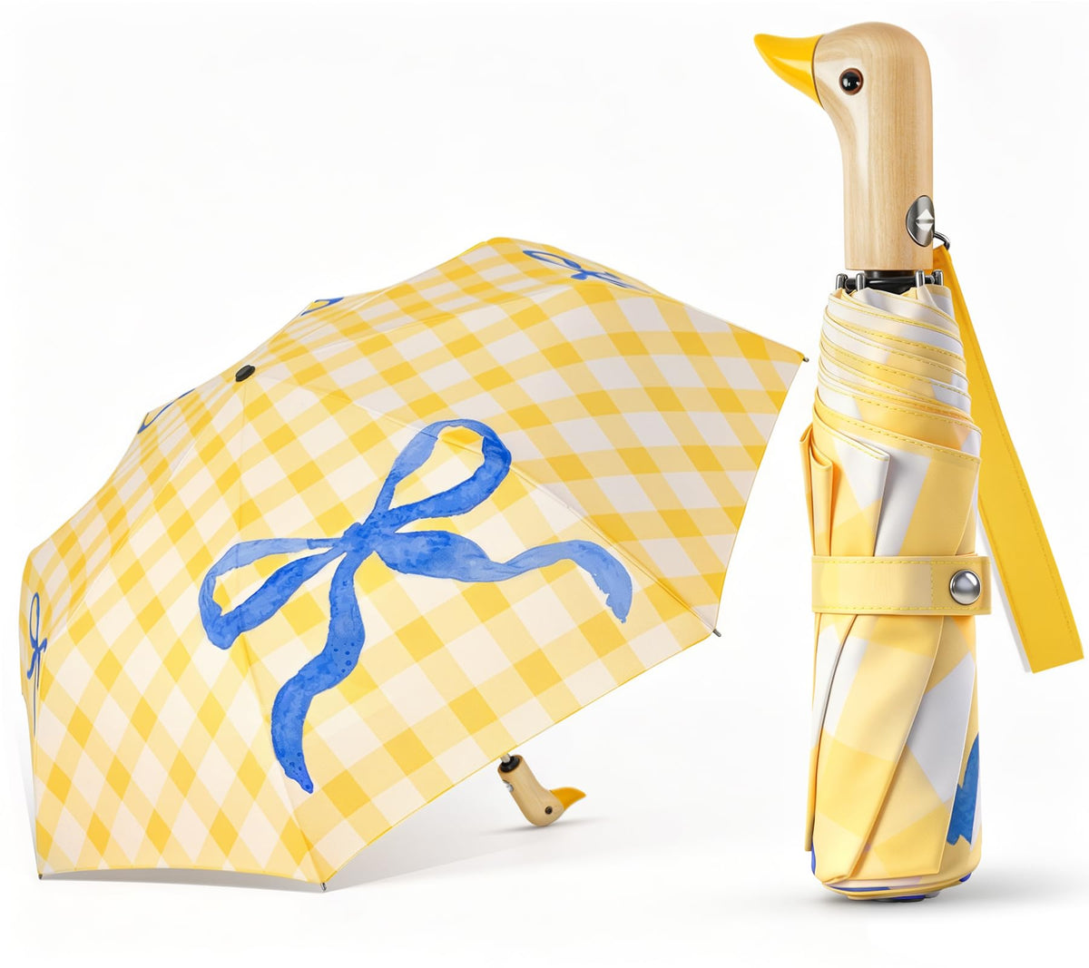 Duck Umbrella Cute Automatic Travel Size Compact Folding for Adults | Automatic duck wooden handle,Fit in handbag/backpack/suitcase,ideal gifts for women and kids